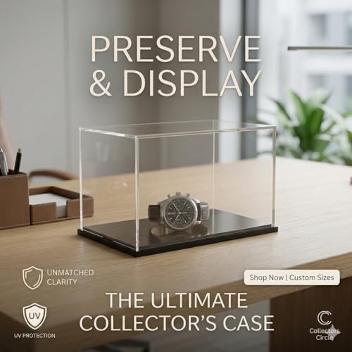 Image of Clear Acrylic Display Box with Black Base, Transparent Showcase Case for Collectibles and Figurines