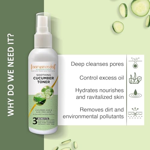 Image of Aryanveda Cucumber Toner with Aloe Vera & Cucumber Juice - Hydrating & Refreshing Face Toner for All Skin Types | Tightens Pores & Soothes Skin | 100ml (Pack of 2)