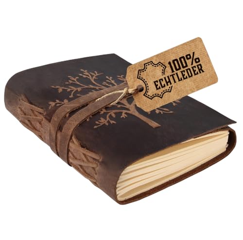 moonster Leder Notizbuch Tree of Life - 400 Seiten Liniert Kraftpapier - Vintage Journal 20x15cm - Tagebuch für Erwachsene & Reisetagebuch - Hochwertiges Schreibbuch & Kondolenzbuch