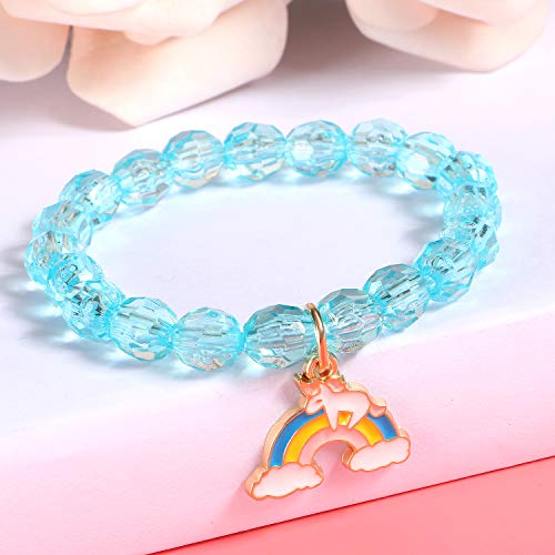 G.c 10 Pcs Girls Kids Rainbow Beaded Bracelet With Cute Unicorn Rainbow Heart Star Pendant Stretchy Costume Jewelry Set Gift Play Party Favors Present Friendship Jewelry For Baby Toddler Little Girl #TOP3