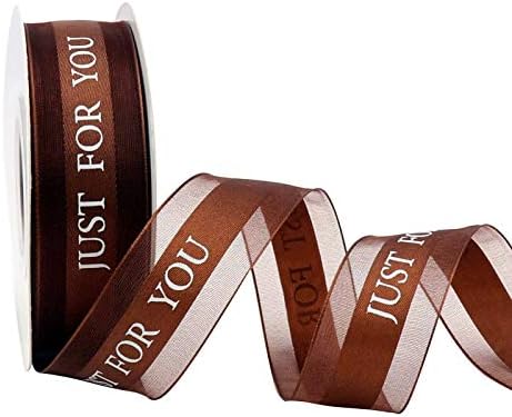 1 Inch Brown Chiffon Ribbon, Just for You Ribbon for Gift Wrapping, Holiday Party, Wedding Decorations, 22 Yards Gift Wired Ribbon for Balloons, Sewing, Floral DIY, and Classroom Decor