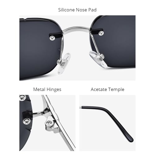 Image of HEPIDEM Rimless Rectangle Zircon Diamonds UV400 Square Sunglasses for Men with Nylon Lens