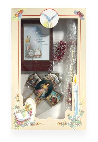 Boys Girls Confirmation Complete Candle Gift Set Keepsake Missal Spanish Rosary Cross Espanol Vela