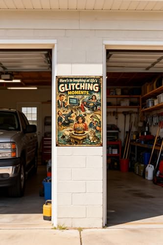 Here's To Laughing At Life's Glitching Moments Metal Tin Sign Funny Retro Humor Poster System Crash Birthday Cake Cat Coffee Disaster 8x12 Inch Iron Art Plaque - Image 2