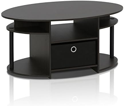 Furinno JAYA Simple Design Oval Coffee Table with Bin, Walnut