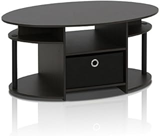 Furinno JAYA Simple Design Oval Coffee Table with Bin, Walnut