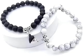 BEAUTIVIA Unisex Magnetic Couple Bracelet | Heart-Shaped Magnet Black & White Stone Crystal Fashion Jewelry for Him & Her Price In India