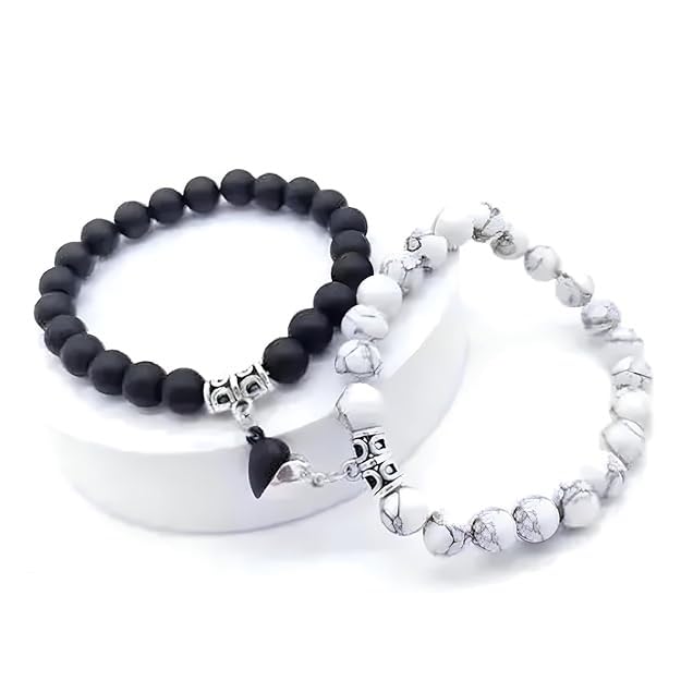 BEAUTIVIA Unisex Magnetic Couple Bracelet | Heart-Shaped Magnet Black & White Stone Crystal Fashion Jewelry for Him & Her - Review, Price and Buying Guide
