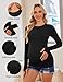 Ekouaer Maternity Long Sleeve Shirt Crew Neck Pregnancy Tops Casual Fall Tee Side Ruched Mama Clothes Black/White/Brown S