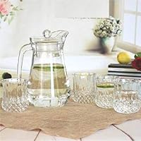 Ssc Mart Glassware Imported Crystal Glass Carafes & Pitchers Jug (1300 ml) 6 Glass (220 ml) Jug Glass Set , (Pack of 7...