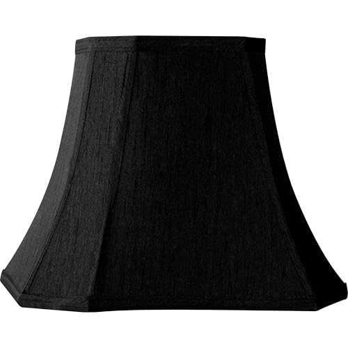 GO&SO 14 Inch Medium Black Rectangular Lamp Shade for Floor Lamps and Table Lamp,8x14x11"(Spider) Natural Faux Silk Square Lampshade Replac,Cut Corner Transitional Easy Assembly Required (Set of 1)
