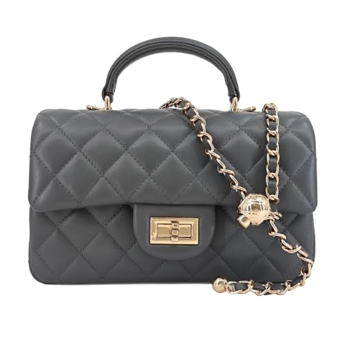 Image of M-ioi-M Small Quilted Crossbody Bag for Women, Genuine Leather Mini Shoulder Flap Purse with Gold Chain Strap & Top Handle