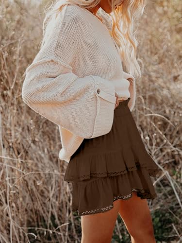 Image of Aoudery Flowy Shorts for Women Casual Boho Ruffle Tiered Skorts High Waist Mini Skirts Golf Tennis Crochet Shorts