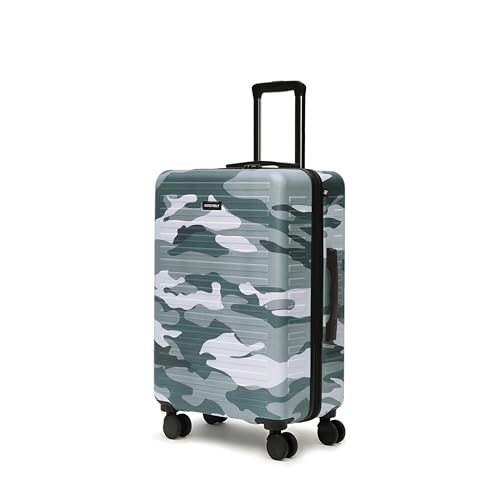 Image of Assembly Stark Hard Luggage 24 Inch (63 cm) Check-in Medium Luggage Trolley Bag, Unbreakable Polycarbonate Camo Print, TSA Lock, Silent 8 Spinner Wheels, Hard Shell Travel Suitcase Green