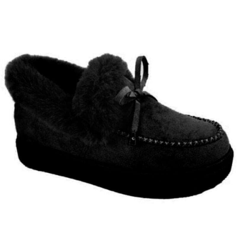Women Winter Warm Faux Fur Lined Booties Ankle Moccasin Slippers Loafers Shoes (Black,7-7.5)2