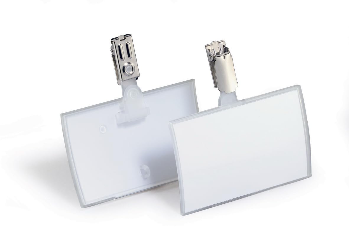 Durable 821619 Portanome Click Fold con Clip Ruotabile, Convesso, Apertura a Scatto, 54 x 90 mm, Trasparente, Confezione da 25 Pezzi