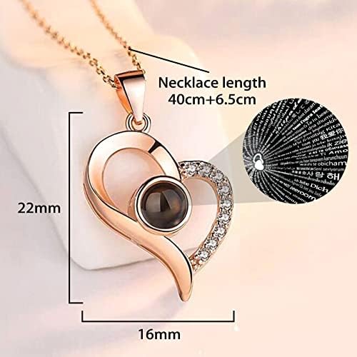 Jancosta Rose Gold Plated Necklace Love Memory Projection Necklace Pendant 100 Languages I Love You,Romantic Creative Gift for Women Girls