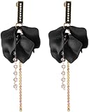 TTPSRY Pendientes Mujer Largos Elegantes con Flor Roja y Cristales Colgantes Pendientes de Oro Mujer Modernos Joyería Bohemia para Fiesta Boda