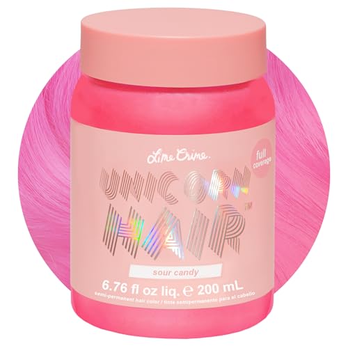 Lime Crime Unicorn Hair Dye Full Coverage, Sour Candy (Bright Pink) - Vegan and Cruelty Free Semi-Permanent Hair Color Conditions & Moisturizes - Temporary Hair Dye With Sugary Citrus Vanilla Scent