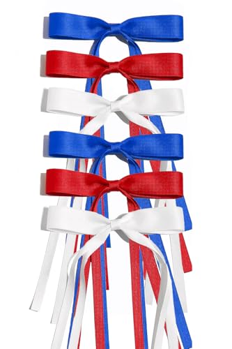 Ayesha Hair Bows Hair Clips red blue white Ribbon Hair Barrettes Hair Accessories for Women Girls 4th of July Party Decor 6pcs