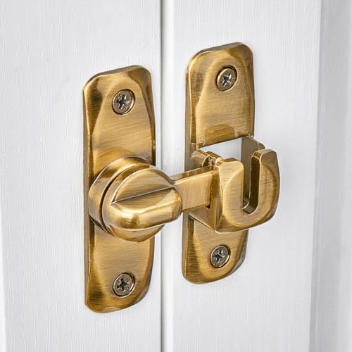 Image of INIRET Barn Door Latches,Brass 90 /180 Degree Gate Lock,Zinc Alloy Right Angle Door Lock Latch,Flip Gate Latches Hardware,Door Security Sliding Door Latch Lock fo Cabinets,Bathroom,Barn Door