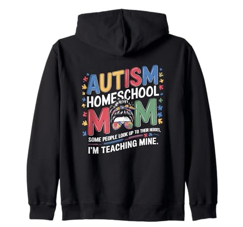 Homeschool Autism Mom - Puzzle Piece Autism Awareness Mom Felpa con Cappuccio