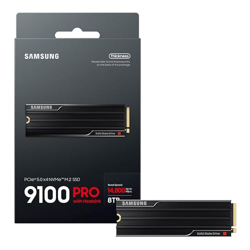 Image of Samsung SSD 9100 PRO with Heatsink 8TB, PCIe 5.0x4 M.2 2280, Seq. Read Speeds Up to 14,800 /13,400 MB /s, Best for AI Computing, Gaming, and Heavy Duty Workstations (MZ VAP8T0CW)