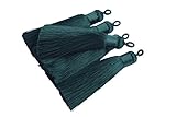KONMAY 10pcs 3.4''(8.5cm) Handmade Imitation Silk Tassels with Hanging Loop for Jewelry Making (Dark Green)