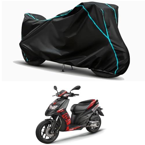 Image of Waterproof Bike Body Cover Compatible for | Aprilia SR 160 | Taffeta Fabric, Sky Piping Design, Bottom Elastic Fit | Dustproof, Sun UV & Rain Protection for All Weather.