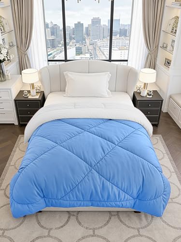 Image of Monte Carlo Polyester Comforter Single Bed | 200 GSM Lightweight & Reversible | Soft Quilt for Mild Winter | Easy Care All Season Comforter (Blue /Grey) | 59 x 87 Inches