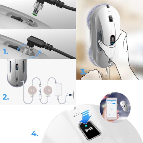 SMARTBOT Fensterputzroboter - Elektrischer Fensterreiniger - Elektrischer Fensterreiniger 3 Jahre Garantie mit 12 Mikrofasertüchern - Navigations- und Fallschutzsystem Hobot-368 mit App