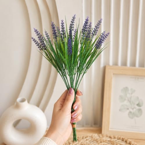 Image of SATYAM KRAFT 5 Pcs Artificial Lavender Flower Bunch | Purple Artificial Flowers for Home Decor, Office, Living Room, Bedroom, Wedding Decoration & Vase Arrangement (Pack of 5)