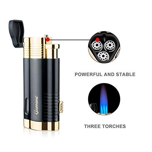 Cigar Torch Lighter with Punch 3 Jet Torch Strong Flame Butane Refillbale Windproof Lighters Without Gas