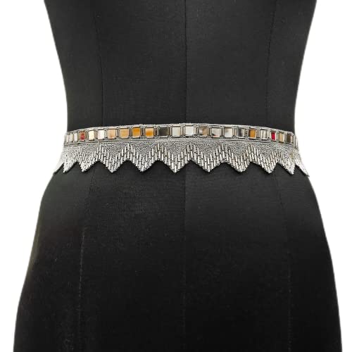 Women's Fabric Kamarband Saree belt waist hip Waist for saree Girl gaun women Lehnga choli Tredisnal Hand Work bally chain cloth Belt (35 piramind kas grey)2