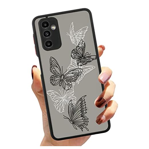 Mophinda Capa protetora transparente para Samsung Galaxy A13 5G preta e branca, capa amortecedora de TPU macio fosco translúcido bonito padrão de borboleta preto e branco 6,5 polegadas