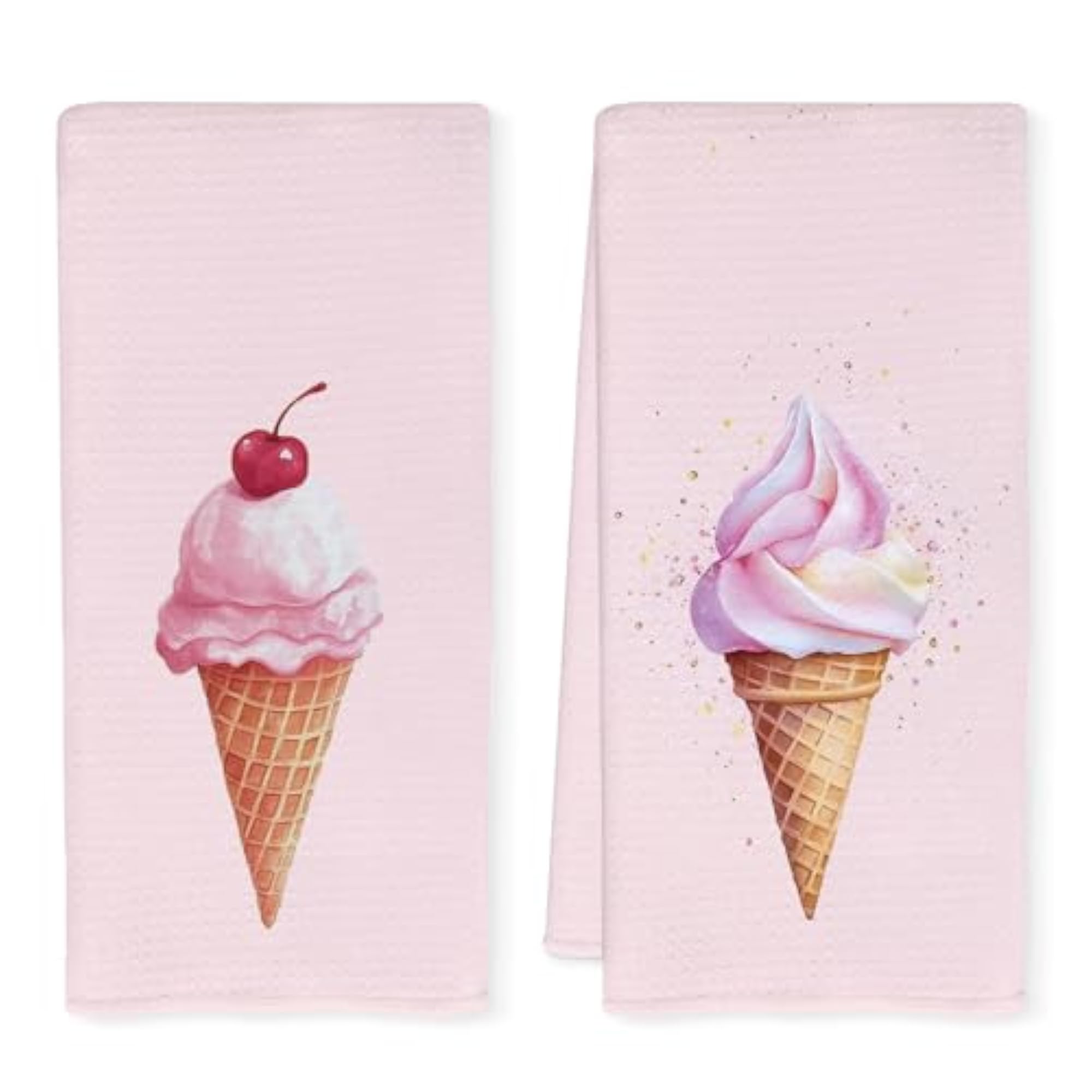 Pink Ice Cream Summer Kitchen Towels for Dessert Lovers