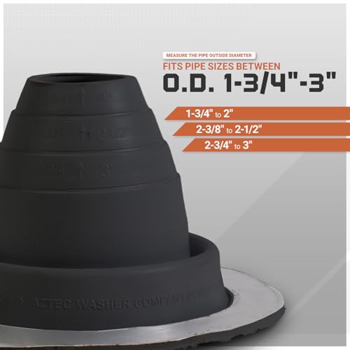 Image of Fasteners Plus #2 Round EPDM Metal Roof Pipe Flashing Boot (Fits 1-3 /4 inch - 3 inch Pipe OD), Black