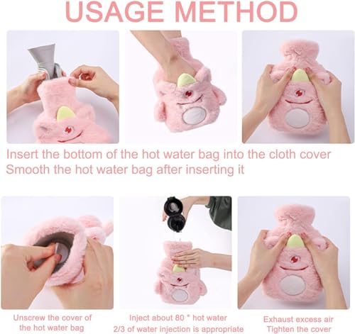 Image of Pain Relief Hot Water Bag with Soft Plush Cover for Hot & Cold Therapy, Leak Proof Heating Water Bag for Back Pain, Cramps & Body Pain Relief (Pink, 500 ML)