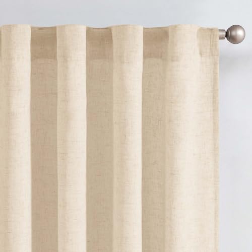 Image of jinchan Lined Linen Curtains Privacy Back Tab 38x96 Inch 2 Panels Set Beige