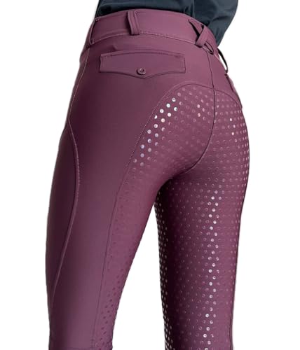 ticticlily Pantalones Hípica Mujer Leggings Ecuestres Silicon Ropa de Hípica Equitación Ecuestres para Mujer Stretch Equestrian Sports Riding Pants A Vino Tinto S