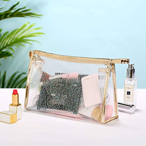 Generic Clear Makeup Bags 3Pcs Transparent Woman Fashion Zipper Storage Bag Travel Toiletry Jelly Gold Silk Cosmetic Pouch, Assorted Color, 14.5*6*23Cm (173Fn1002S5Q895F0Ugk) #TOP3