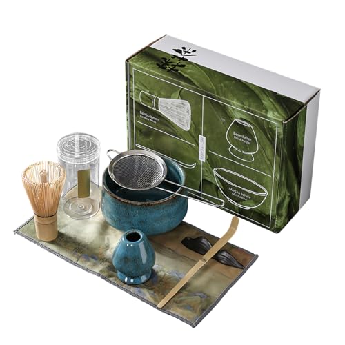 Recopilación de Juegos de té comprados en linea. 43 Kit de Té Matcha Tradicional - Juego Completo Con Batidor, Tazón de Cerámica Hecho a Mano, Soporte, Cuchara - Ceremonia de Té Japonés 7 Piezas