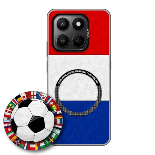 JGOYGYI Case for Honor 400 Smart/Honor X7D with Magnetic Detachable Collapsible Grip Stand, Shockproof Silicone Bumper Cover, French Flag Football Design,Pattern 5