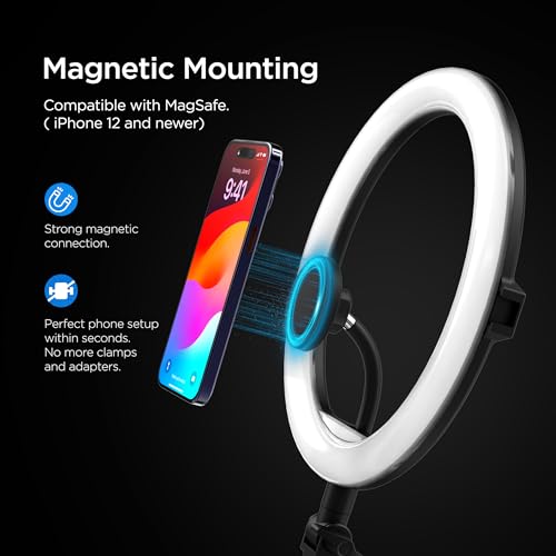 Teen Girl Gift Idea - Magnetic Ring Light Stand for iPhone Content Creators - Compatible with MagSafe Magnet Phone Holder, 63" Extendable Folding Portable Tripod (Adjustable Tone/Brightness) - Image 3