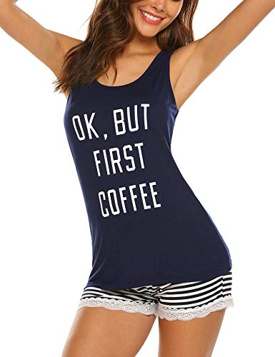 Ekouaer Pajamas For Women Summer Pjs For Women Set With Print Tank Top And Shorts Nightwear Navy Blue M #TOP2