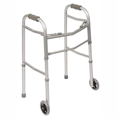 PCP Adjustable Double Release Walker with 5 Inches Wheels, Grey, Junior Size