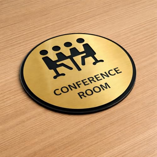 Image of Premium Brush Finish Golden Acrylic Conference Room Sign 5.8 Inch Easy to Mount Self-Adhesive Tape for Business Office Hospital Corporate Hotel Company Factory Bank Commercial