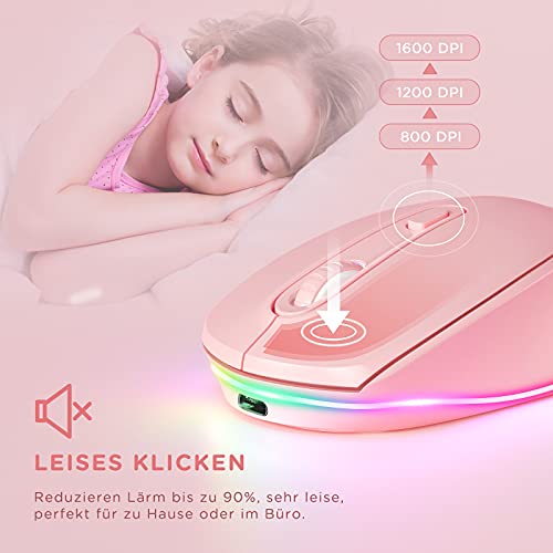 Seenda Wireless Mouse, Rechargeable Light Up Mouse For Laptop, Small Cordless Mice With Quiet Click Led Rainbow Lights For Pc Computer Kids Chromebook Windows Mac,Hot Pink #TOP2