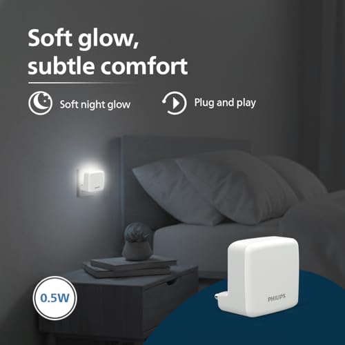 Image of Philips LED SereneShine Plug-in Night Lamp 0.5W | Cool White LED Night Light | Soft Glare-Free Illumination | Energy Efficient | Ideal for Bedroom, Hallway & Kids Room | Pack of 10