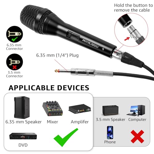 Wired Microphone for Singing,Professional Vocal Dynamic Handheld Karaoke,Cardioid Studio Mic,16.4 ft XLR & 6.35 MM with On and Off Switch, for Speakers/Mixer/Machine/Amp/Speech/Karaoke and Outdoors - Image 6